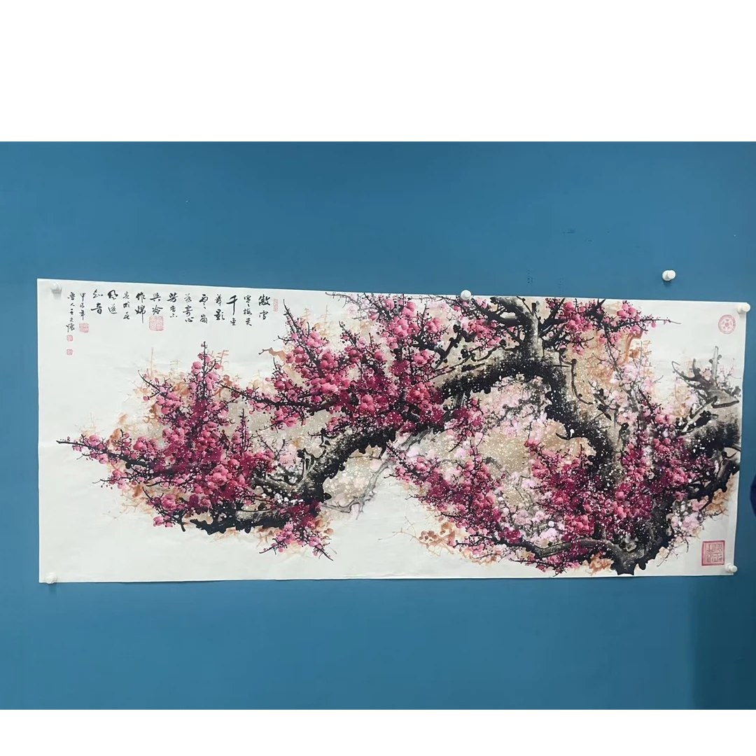 王夫怀-八尺横白宣-粉梅-纯手绘作品