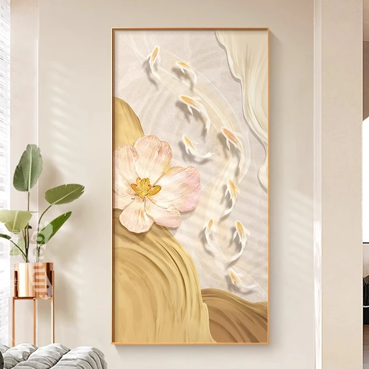 九鱼图玄关装饰画入门正对墙走廊过道挂画奶油风2026新款入户壁画