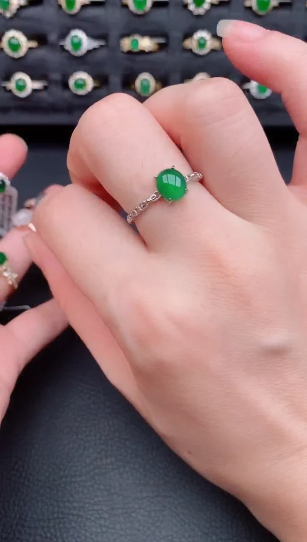 银S925镶嵌戒指翡翠天然a货翡翠3