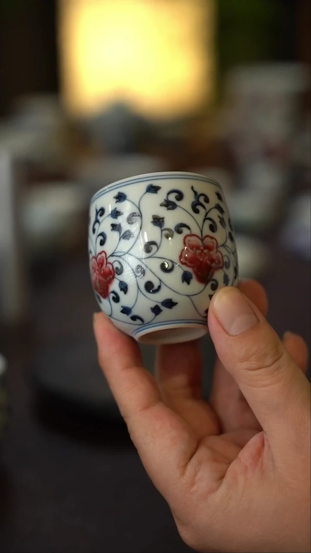 n****o景德镇全手工手绘青花釉里红握手杯