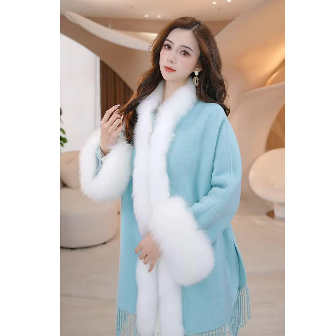 COCO BECCI【雪宝】绵羊毛羊驼毛天丝流苏毛呢外套CFXYC300109