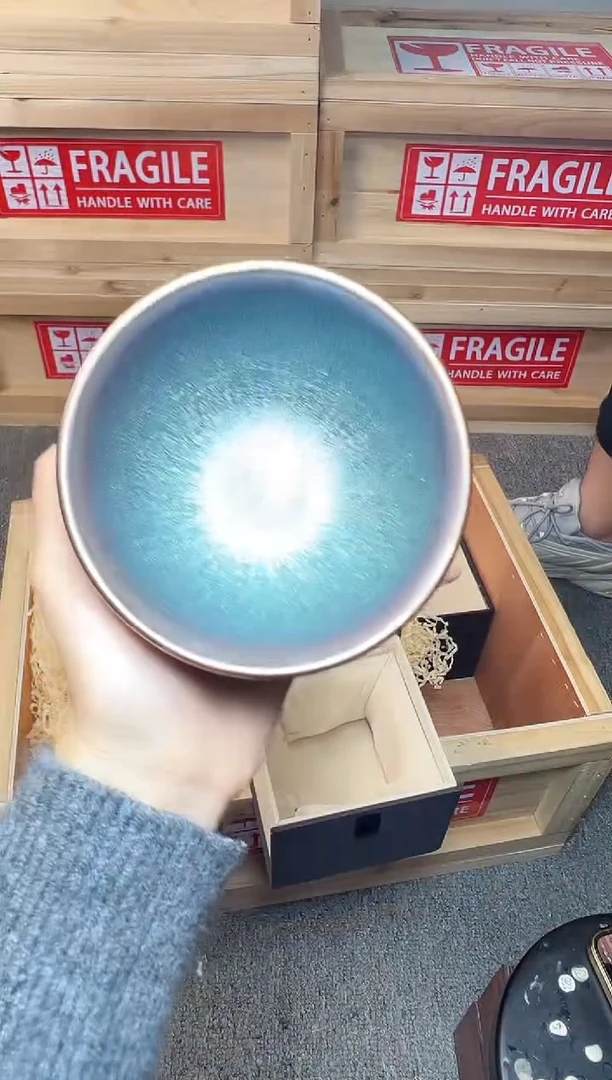 【盏三疯】极光幻彩 蓝F 建盏主人杯