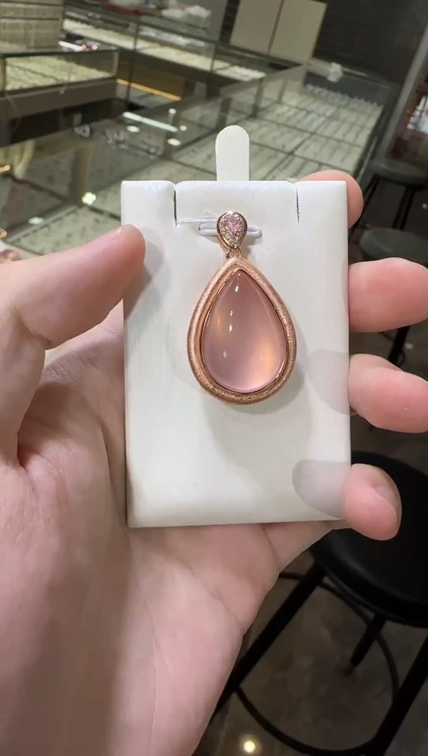 颈饰银S925镶嵌芙蓉石星光粉水晶15*25mm45ct