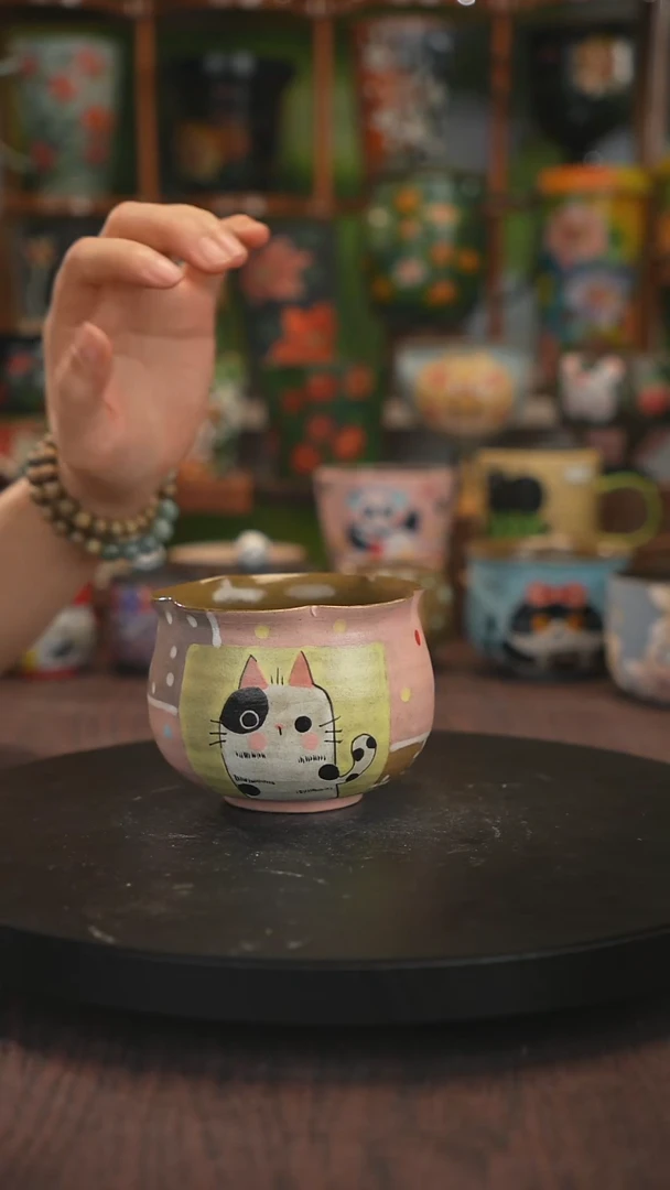 紫砂油画手绘釉下彩脏脏杯