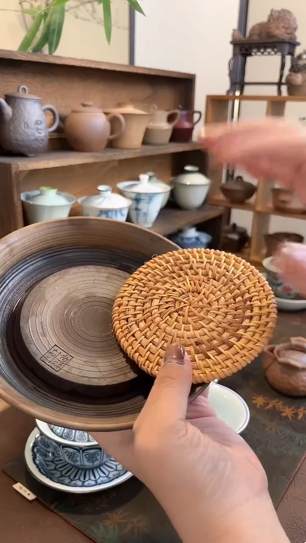 【闪购商品】其他粗陶鎏金大壶承+10藤垫