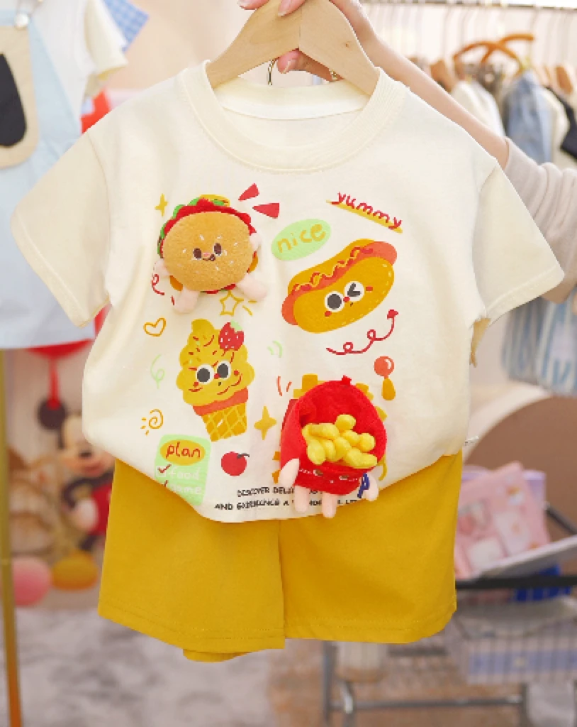 【买上衣送短裤】儿童纯棉短袖立体玩偶短袖T恤夏装2505短袖夏季