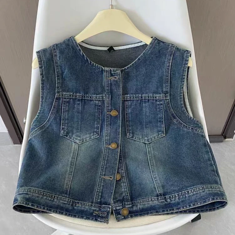 SzBlaZe【大码女装】牛仔马甲复古夏季新款圆领宽松显瘦时尚坎肩女