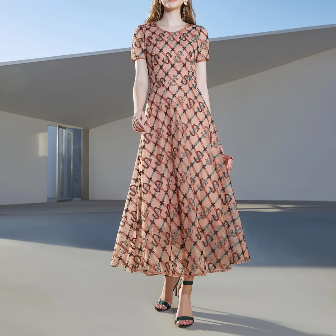 蕾丝刺绣气质暖色连衣裙#YB11737H-132时尚洋气显瘦显气色连衣裙