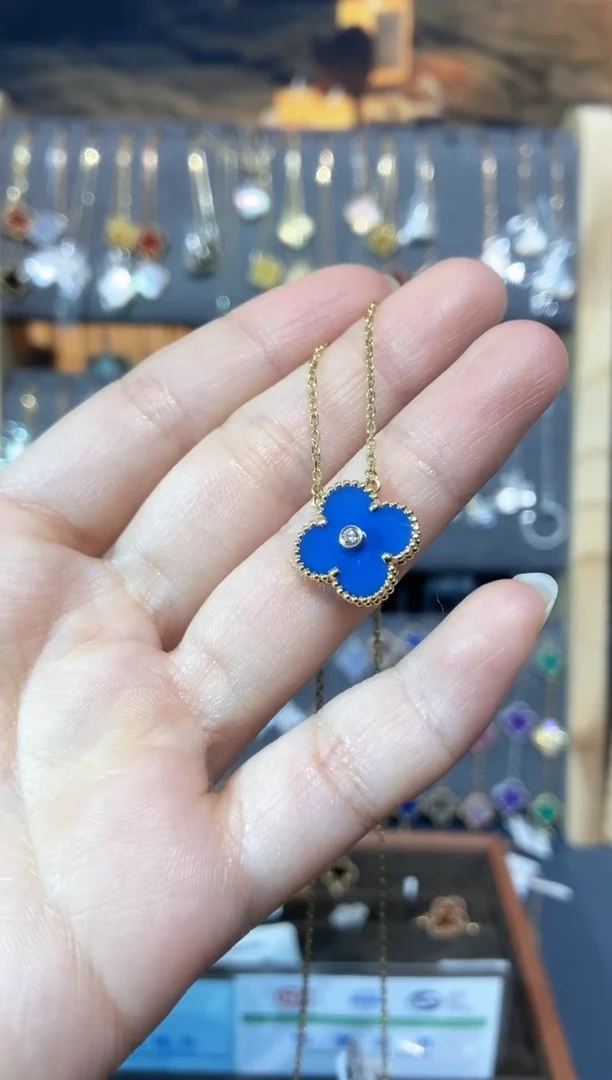 套链18K金镶嵌钻石最**佑钻石K黄单钻蓝草