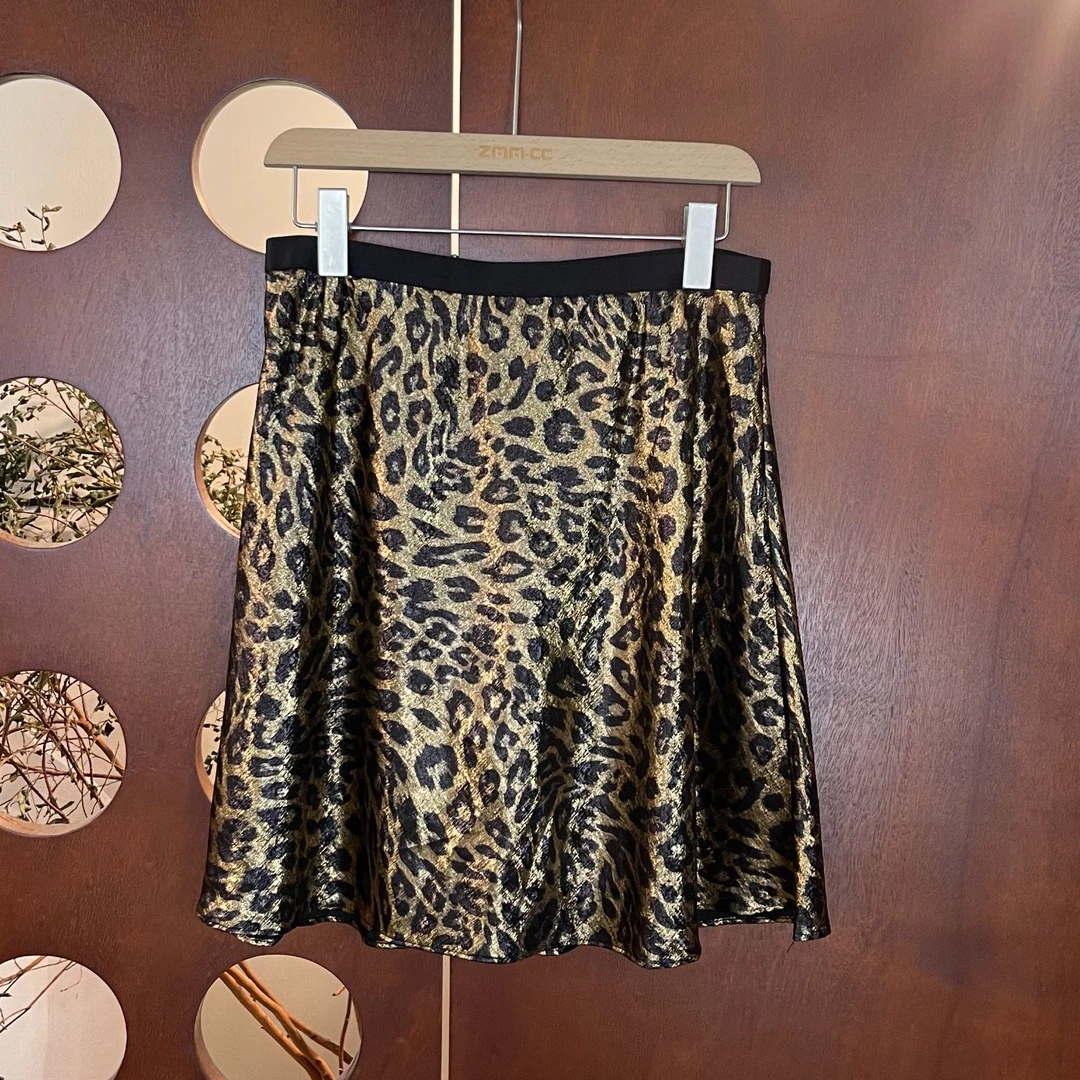 （反季不退换）LNHJ【星辉】高腰数码喷绘天丝亚麻烫金半身裙（有衬裤）