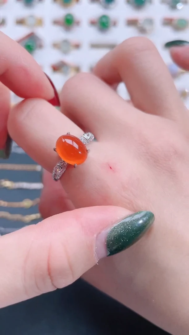 银S925镶嵌南红玛瑙戒指天然南红