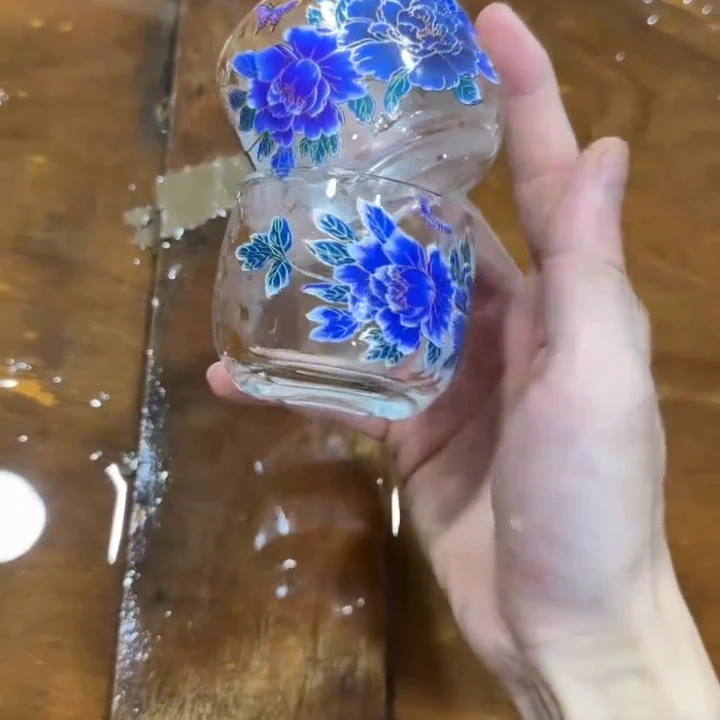 【闪购商品】国色天香牡丹变色高硼硅玻璃变色对杯两个装