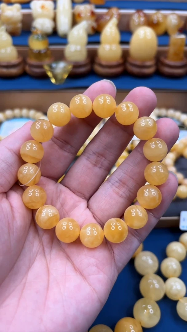 手串蜜蜡未镶嵌p42俄料原矿鸡油黄单圈 12mm 17.37克