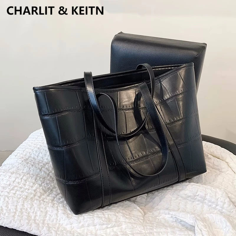 CHARLIT&KEITN大容量托特包秋冬大包女士2025新款真皮通勤单肩包