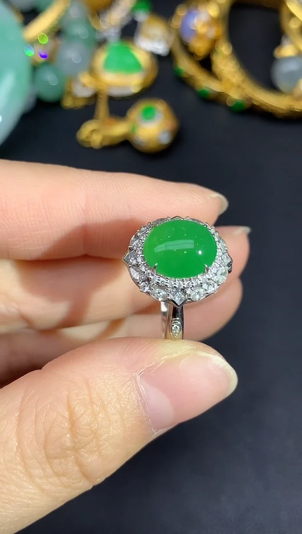 18K金镶嵌戒指翡翠423-雪姐翡翠天天见
