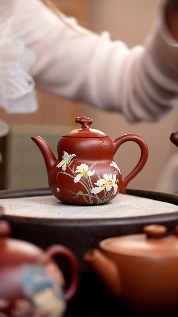 紫砂茶壶大红袍葫芦壶泥绘花