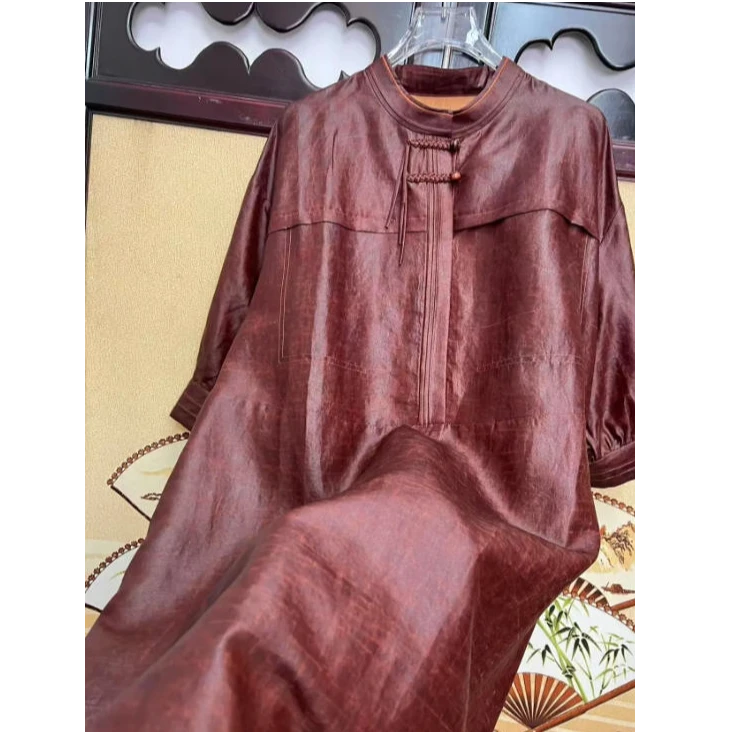 【915】女常规圆领领立领长袖连衣裙新中式气质春秋季复古裙