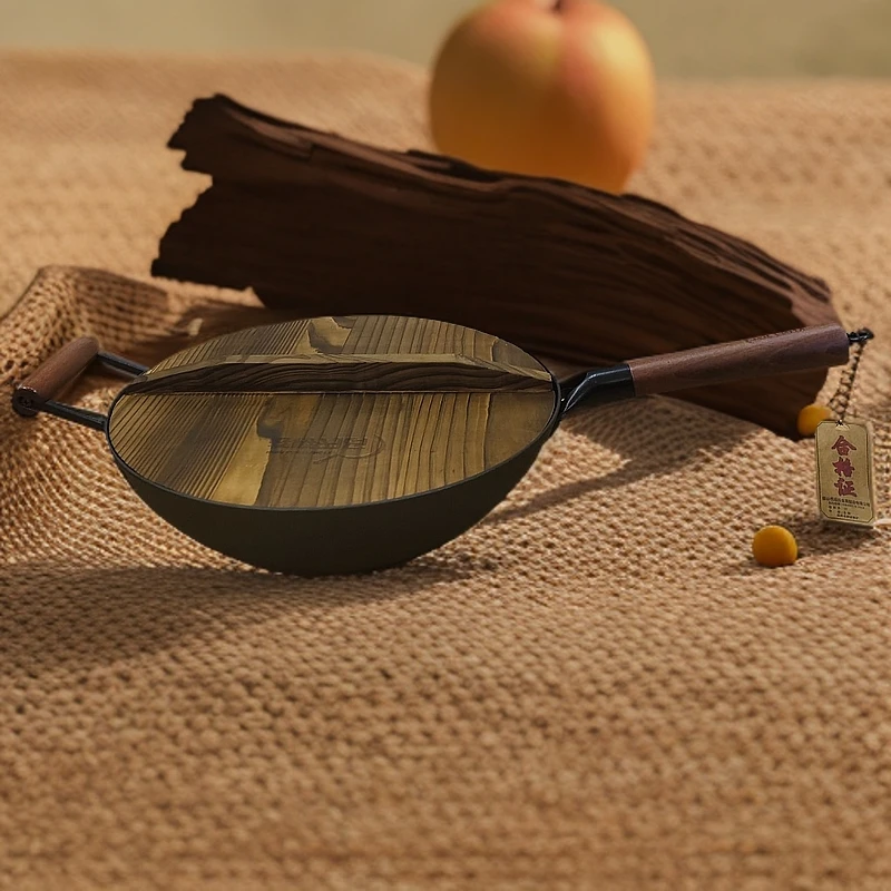 冯氏8966铸铁老家味木盖炒勺炒锅32CM