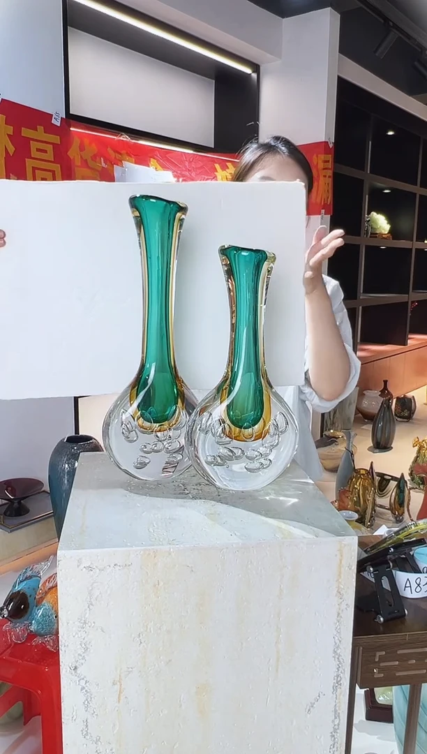 琉璃老色长颈一对清仓A81