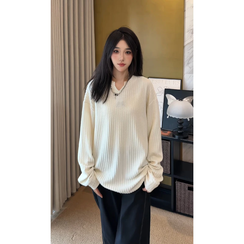 【早秋风】肌理感v领长袖t恤男2025秋季新款美式痞帅宽松内搭打底衫