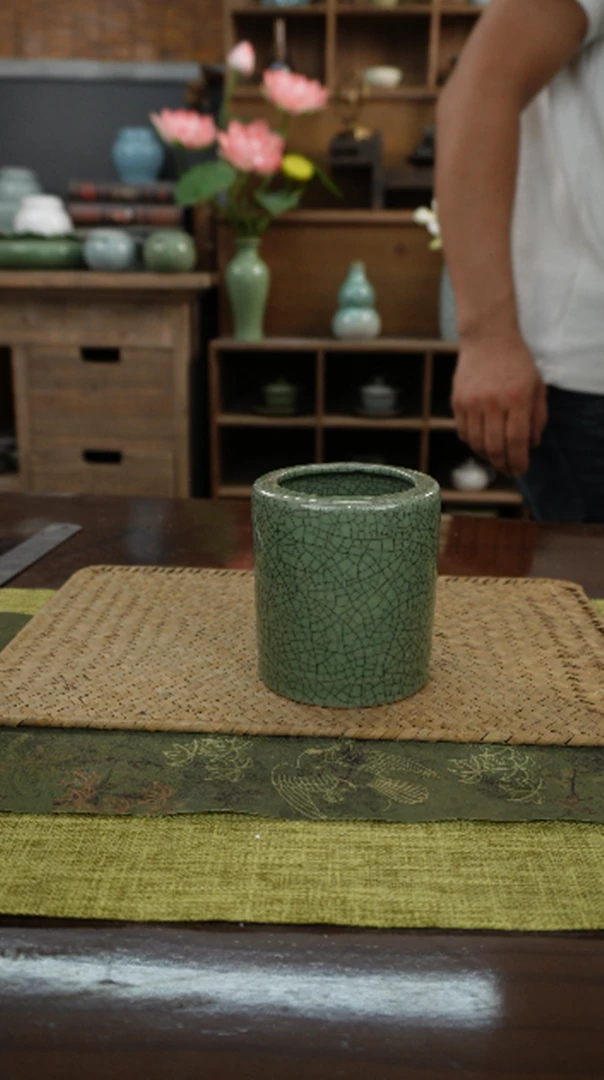 【闪购商品】笔筒茶道六君子收纳桶梅子青开片