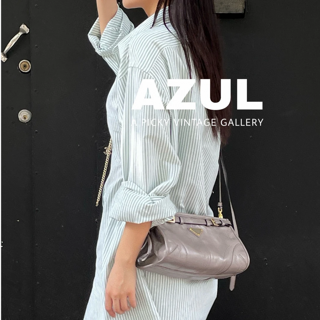 99新 Prada/普拉达 Azul-灰色油蜡皮soft lux小号单肩包 41531