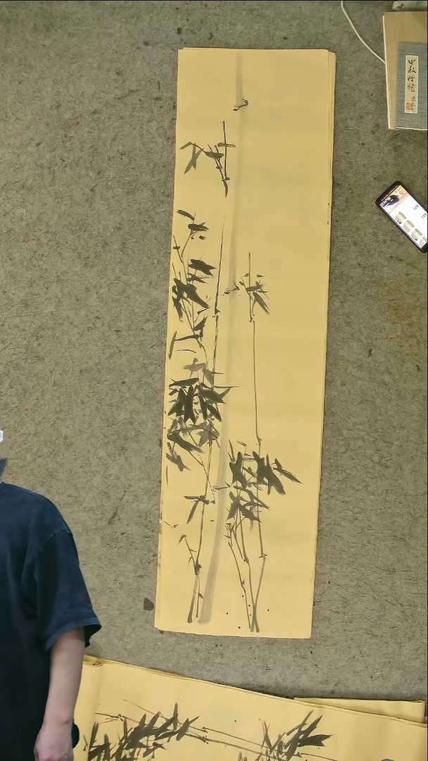 国画四尺对开  墨竹条屏 34*138cm
