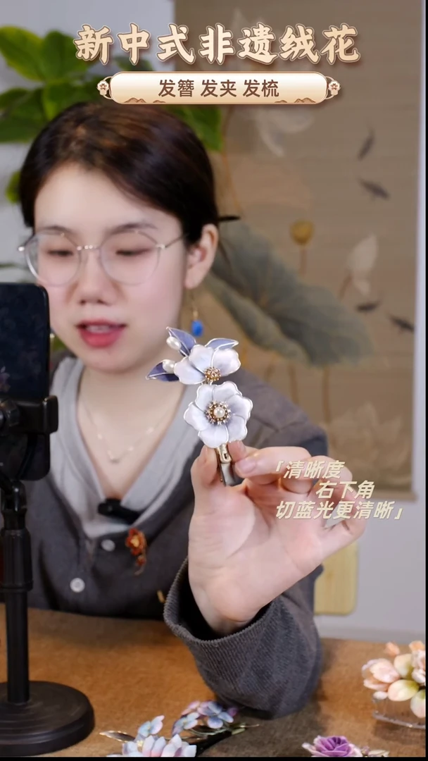 合金布艺桃花发夹