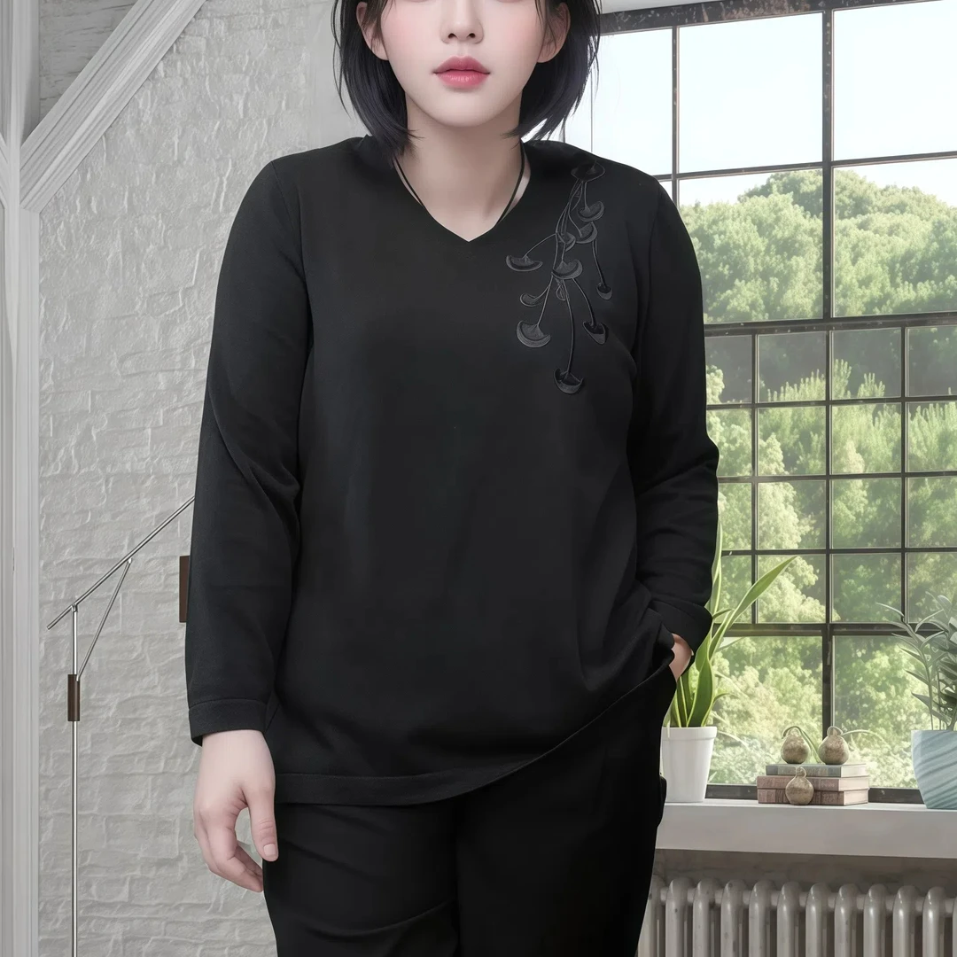 韩衣奇迹上衣打底衫套头衫潮牌女装极简风毛衣黑色秋季宽松针织衫