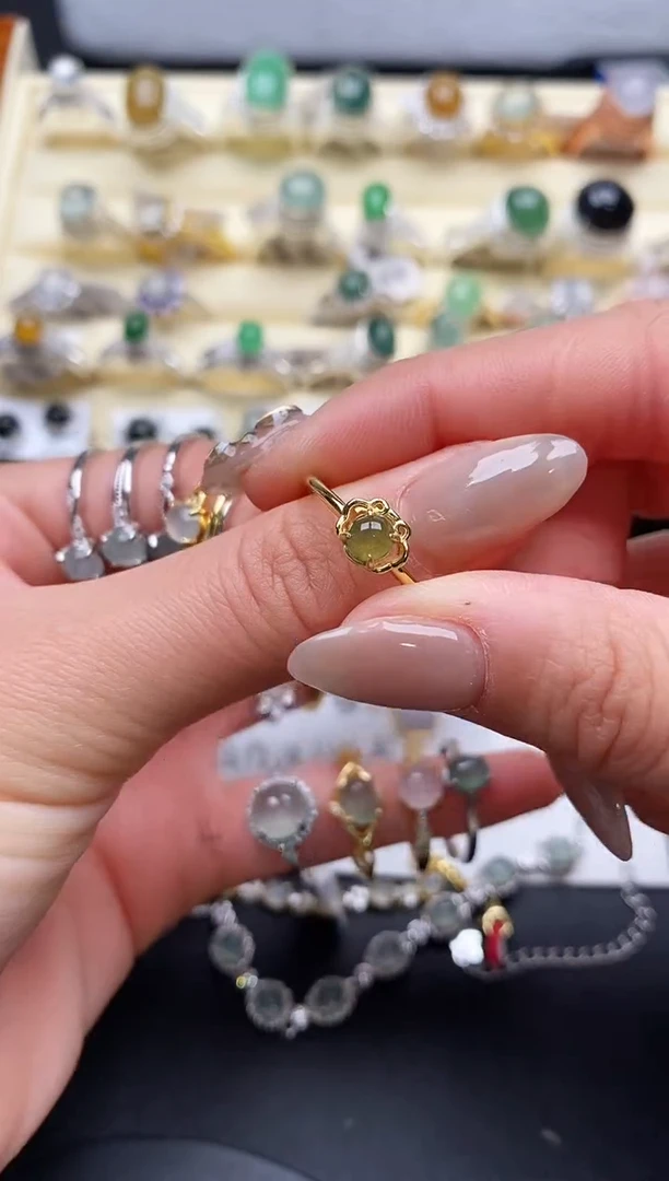 【闪购商品】翡翠戒指银S925镶嵌缅甸天然A货翡翠333   3-6