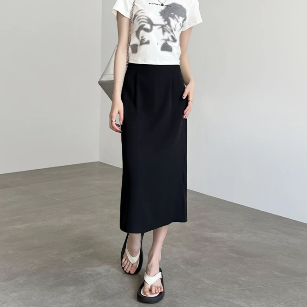 夏季加大加宽大码女薄款高腰显瘦开叉垂感通勤冰丝a字西装半身裙