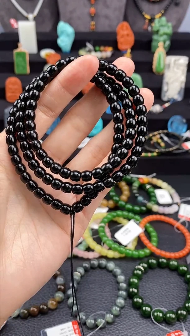 【闪购商品】和田玉-未镶嵌6mm黑青极致108福利版