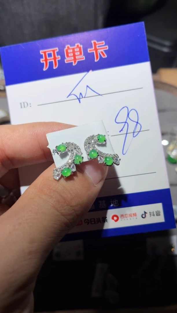 翡翠银S925镶嵌耳饰B****流 BL国际物流