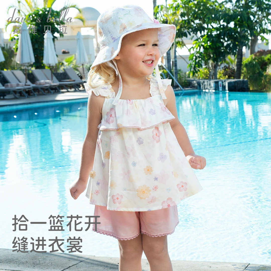 戴维贝拉儿童夏季新款女童短裤套装宝宝无袖上衣两件套DB2251899