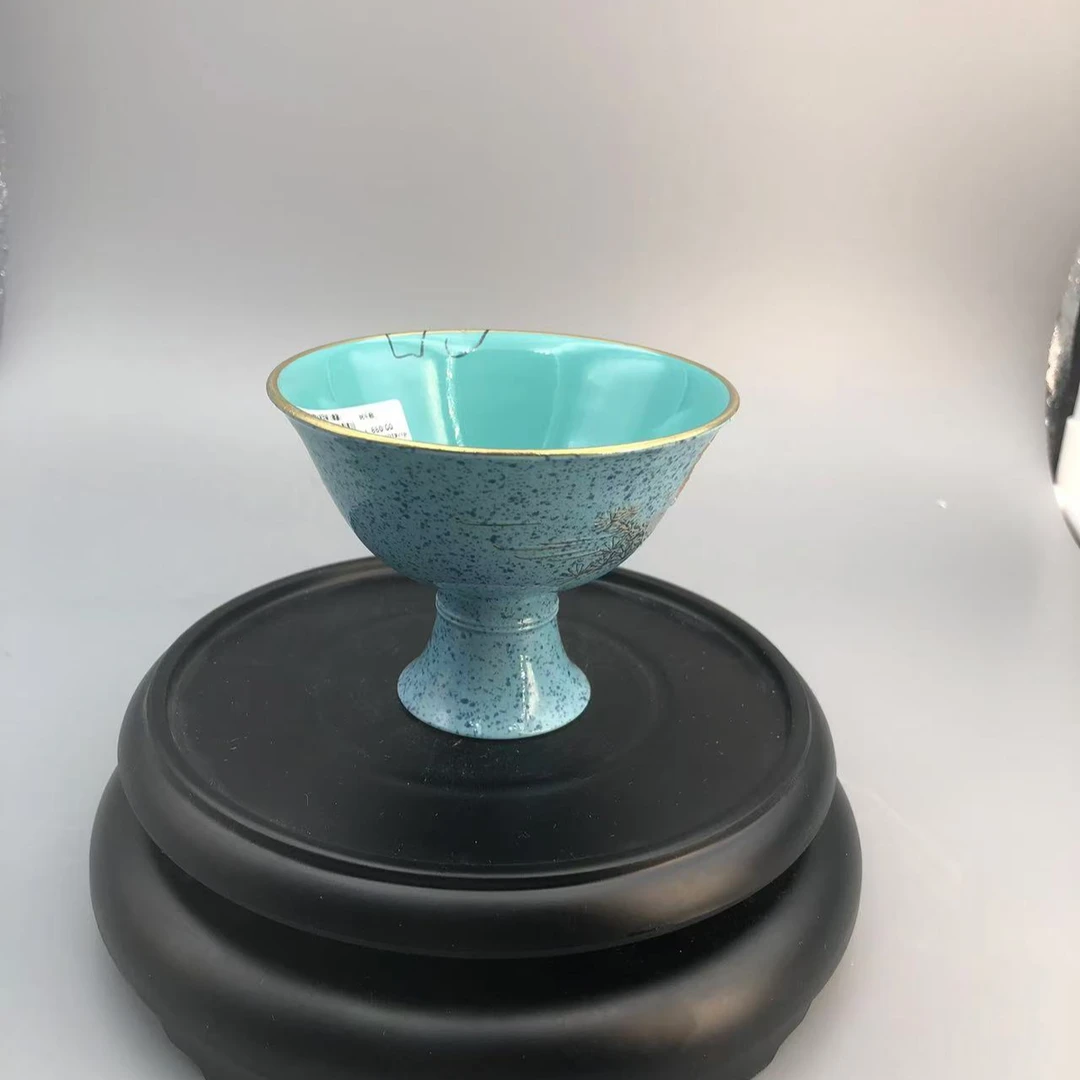 景德镇官方甄选 何平窑 许国胜/金玉满堂大高足杯（撒蓝）