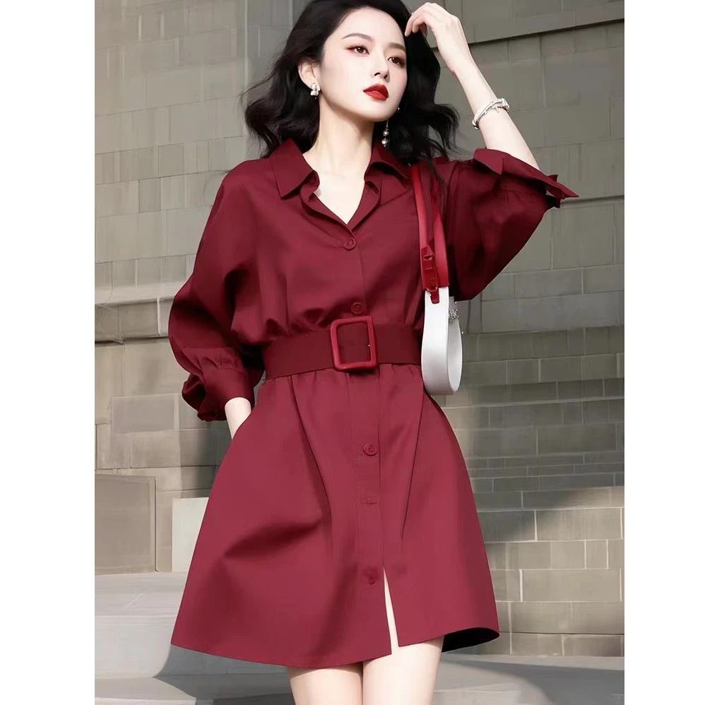 法式气质名媛女神范长裙轻奢高级感温柔风大方得体红色连衣裙春季