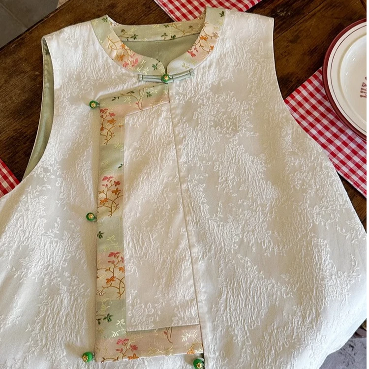 莉贝琳sisy黑标国风系列烟雨海棠马甲盘扣提花坎肩新款女189632