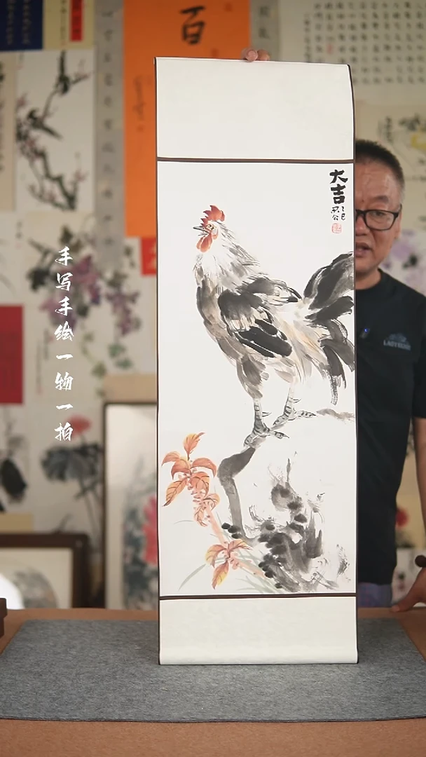 国画手绘-32*95卷轴花鸟