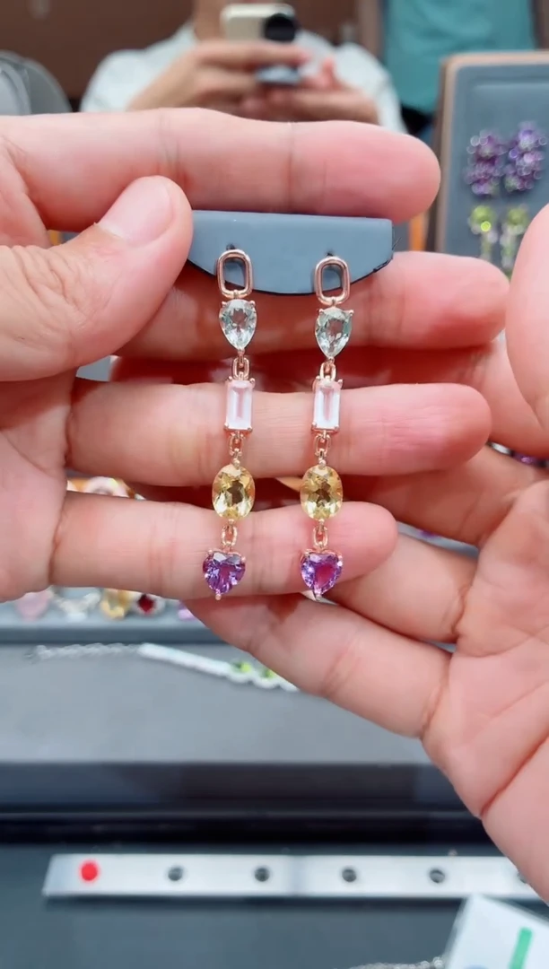 耳钉银S925镶嵌水晶水晶耳钉