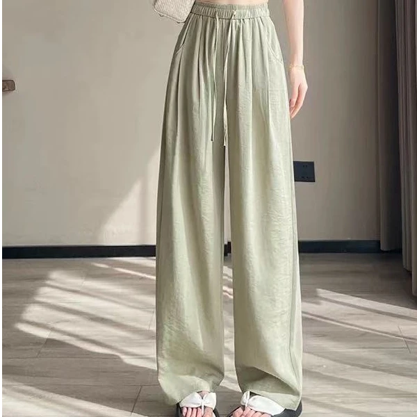 休闲裤女夏季新款松紧腰宽松显瘦直筒阔腿裤#8102