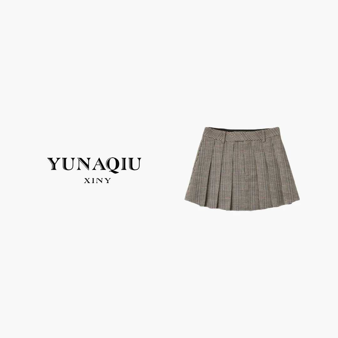 YUNAQIU 时尚休闲百搭复古格纹短裙-9097