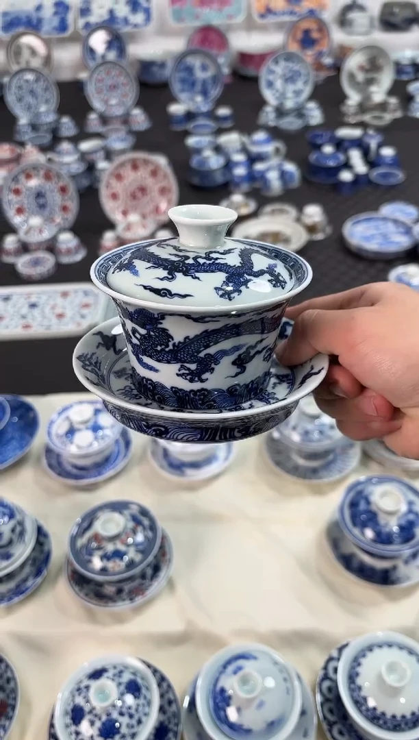 盖碗瓷景德镇陶瓷茶具宣德龙马蹄盖碗