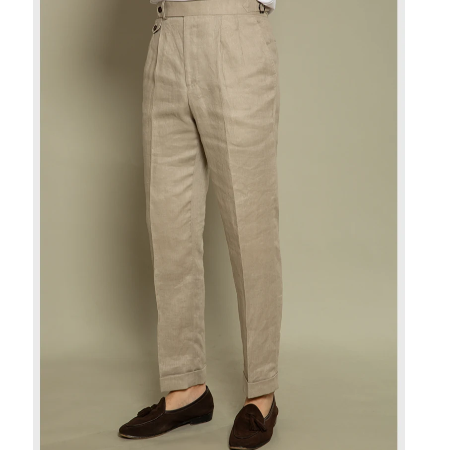 亚麻西裤 [介意褶皱不要拍] 直筒西裤高腰男士休闲裤