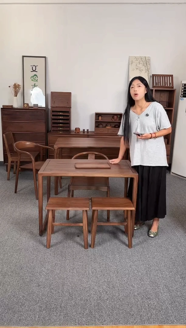 黑胡桃木（易泉居专属）1.2茶桌+1主椅+2凳