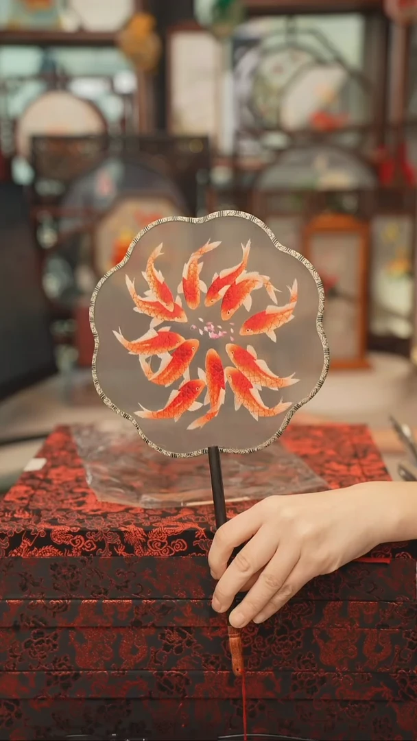 扇子团扇 绣花双面非遗