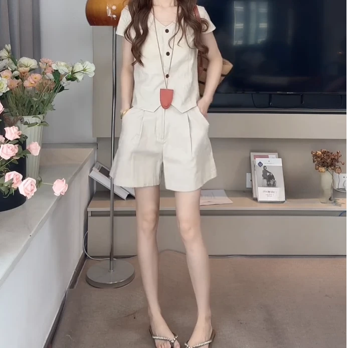 TZ设计感套装女夏季2025新款洋气减龄裤子长短任选阔腿裤两件套