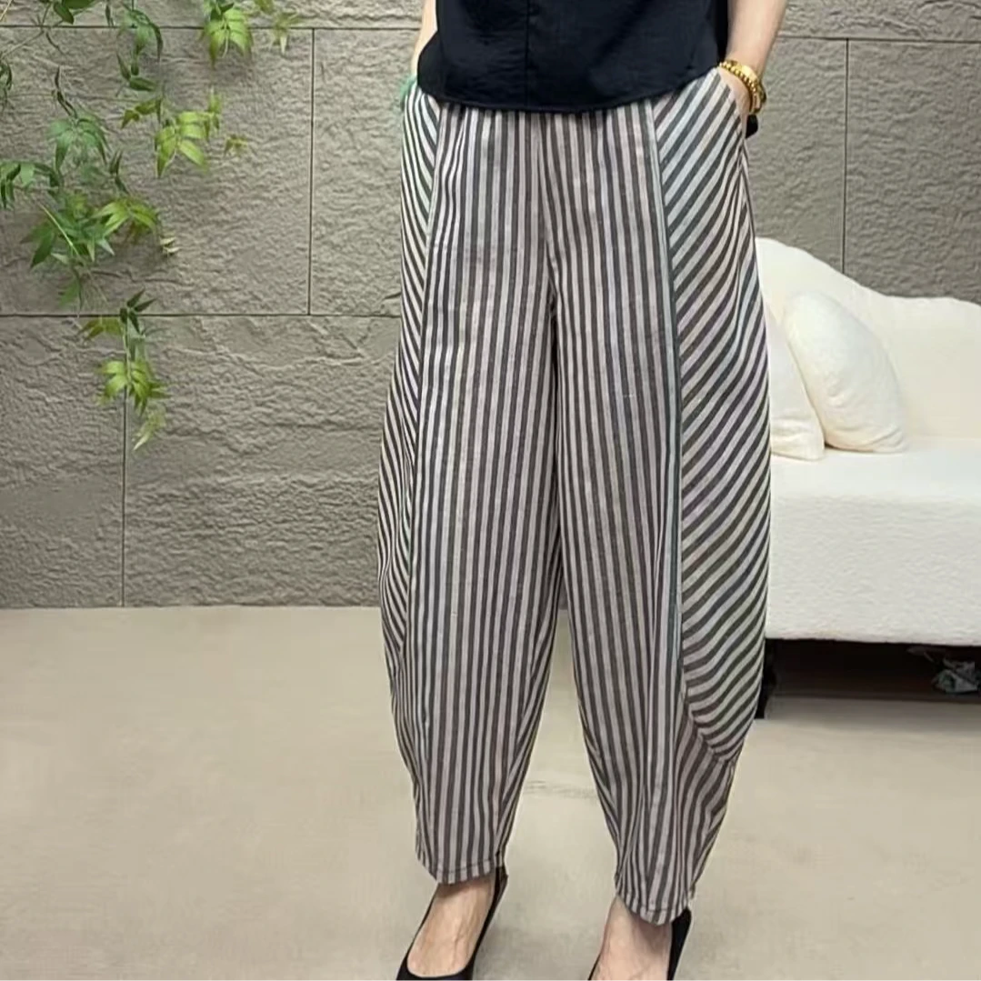 222新款时尚显瘦百搭休闲裤薄款宽松潮流条纹哈伦裤