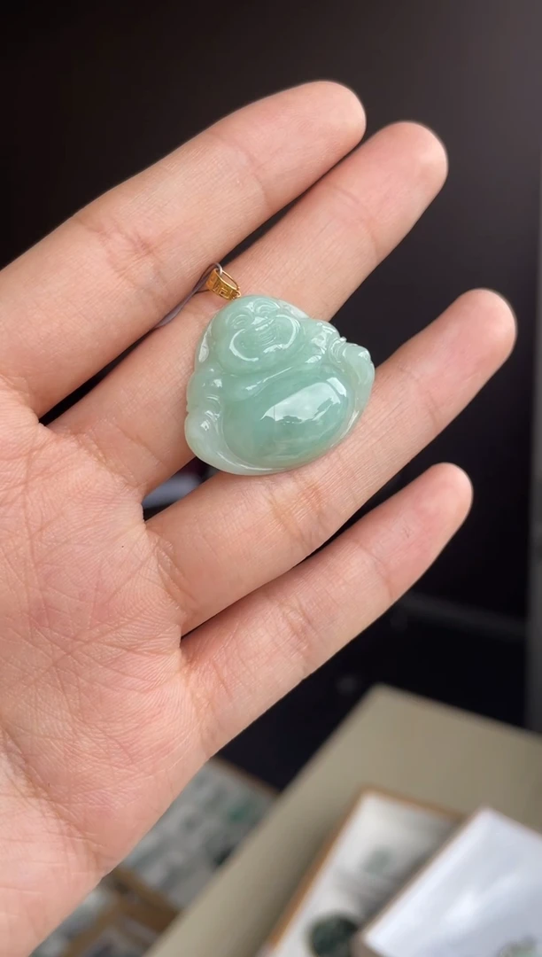 吊坠(不含链)18K金镶嵌翡翠天然缅甸A货翡翠