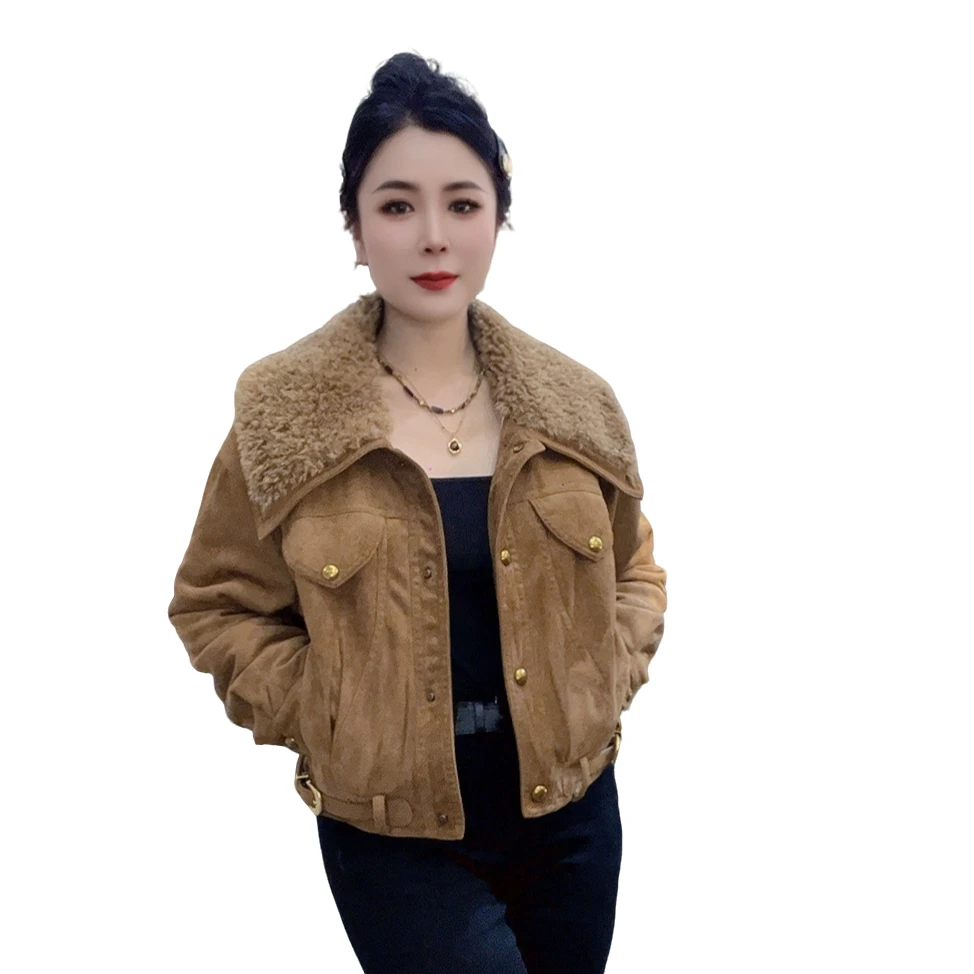 莉丽佳012款女装秋季长袖披肩领加棉皮毛一体短外套时尚百搭爆款0