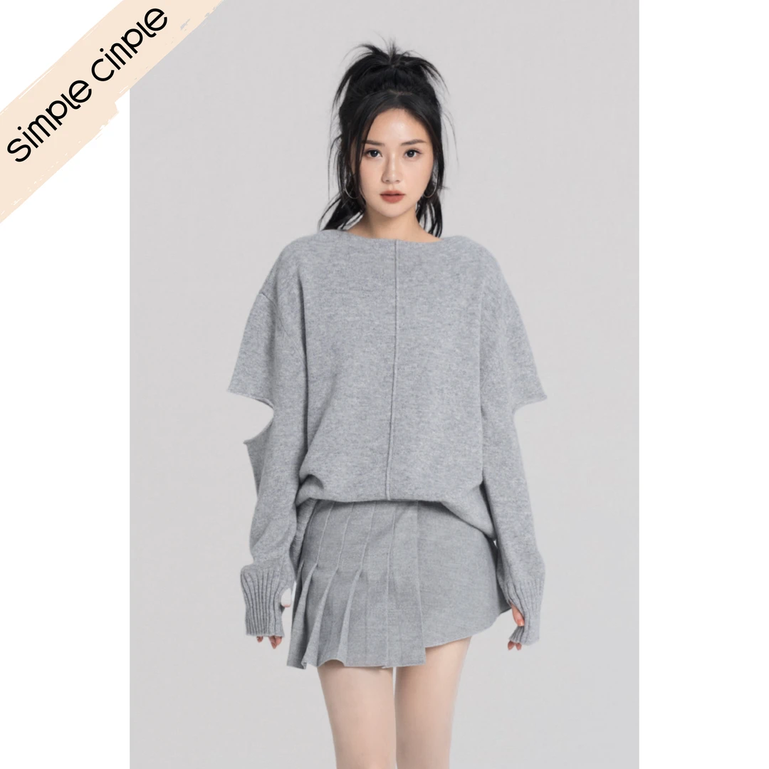 simple cinple｜时尚百搭一片式毛呢短裙（雪花灰）